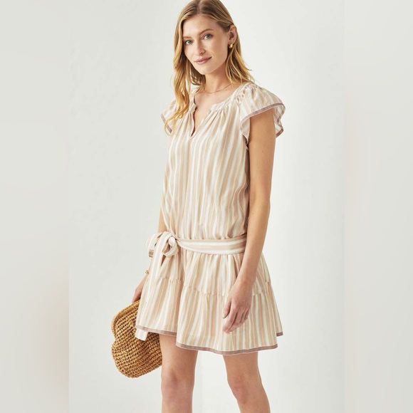 Cartolina The Paloma Striped dress- Mocha and White Striped - Picture 1 of 9
